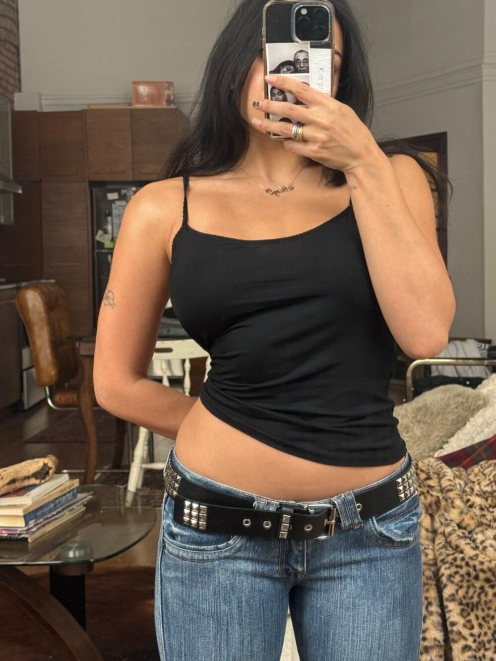 Black Studded Belt Triple Row Y2K Punk Grunge